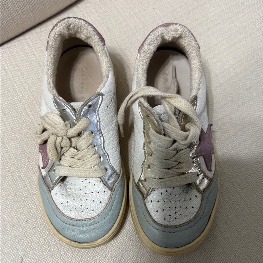Golden Goose White and Purple Sneakers with Vintage Appeal